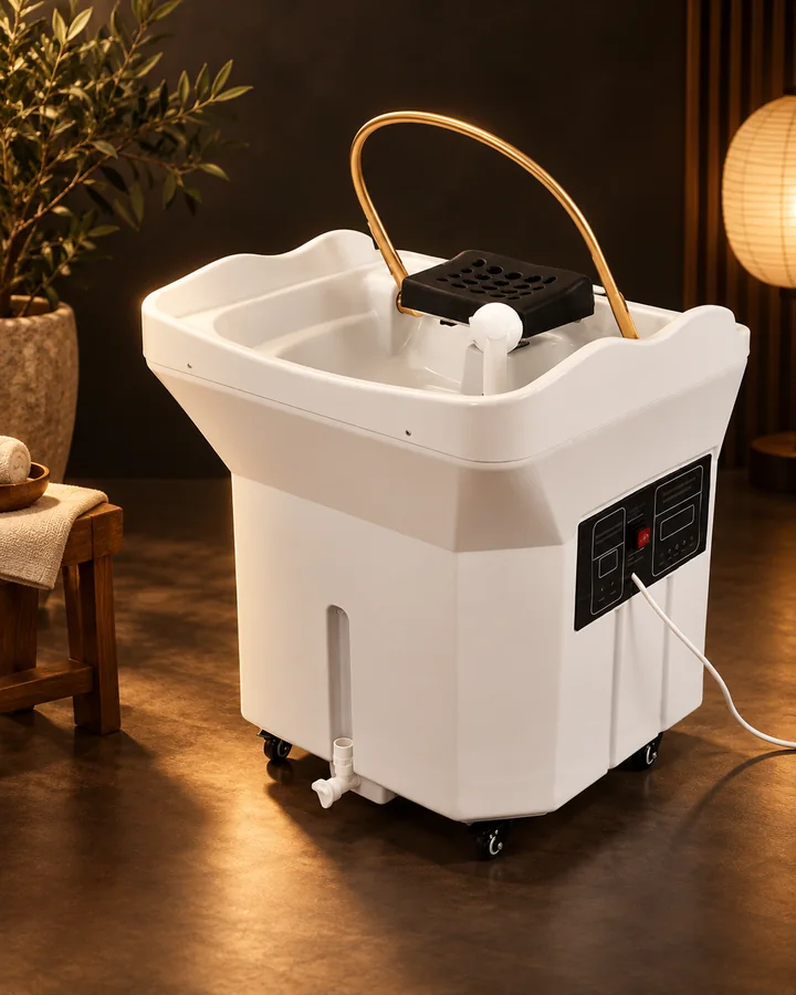 AI generated white mobile head spa wash unit